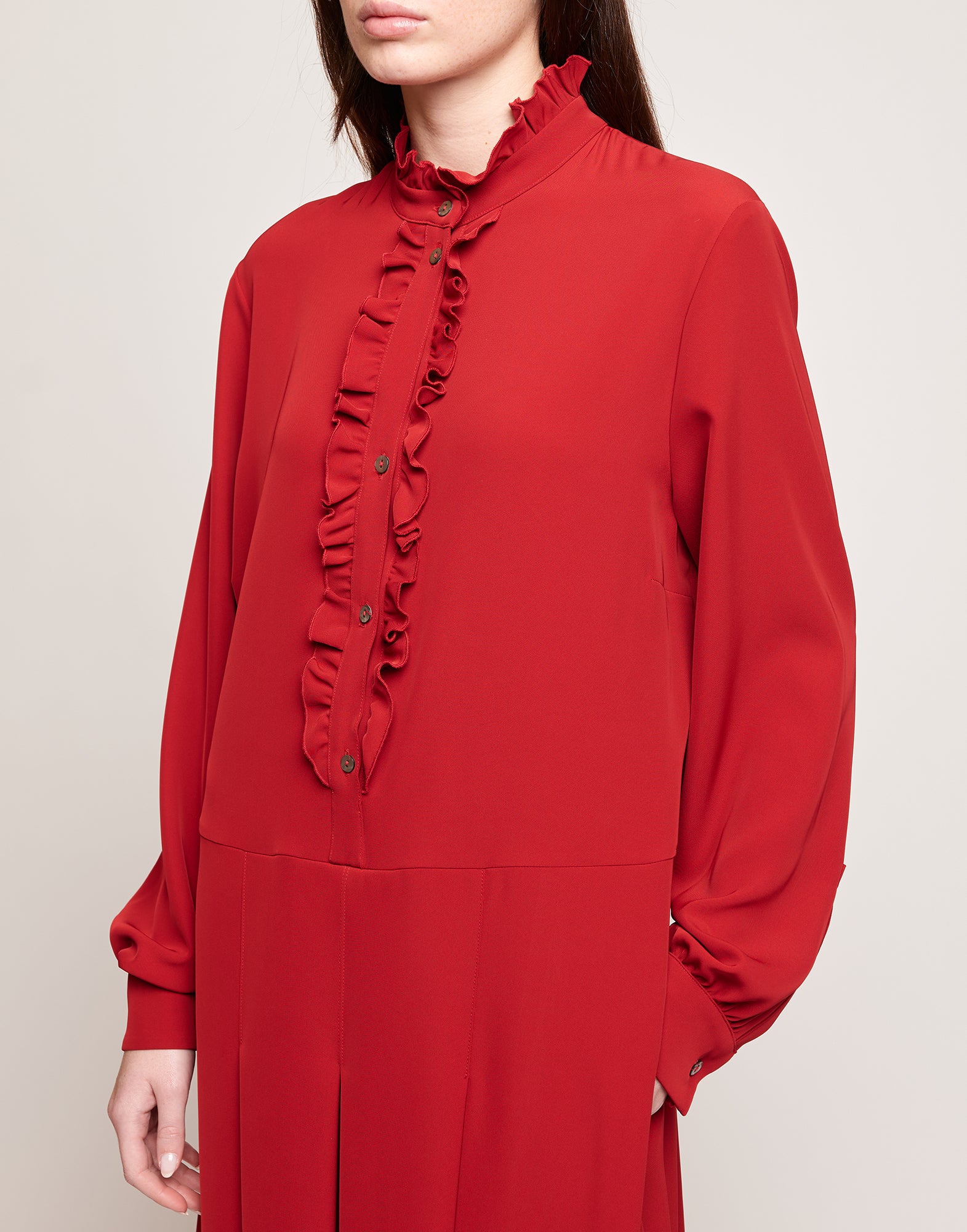 Abito Camicia in Cady Fluido con Rouches Cherry