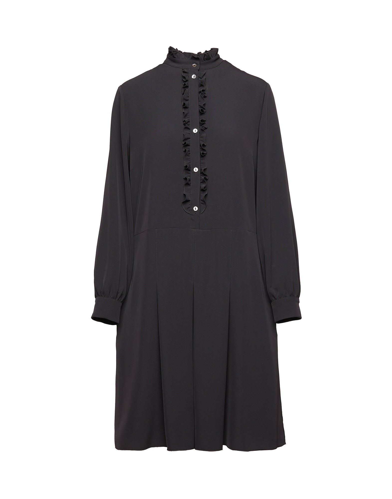 Abito Camicia in Cady Fluido con Rouches Nero