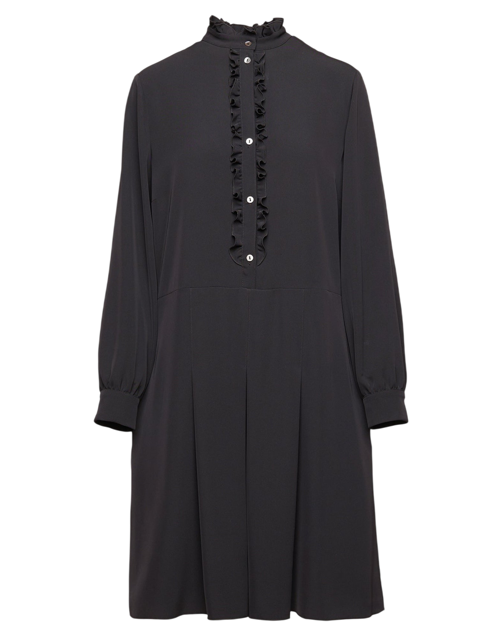 Robe chemise en cady fluide à ruchés noire