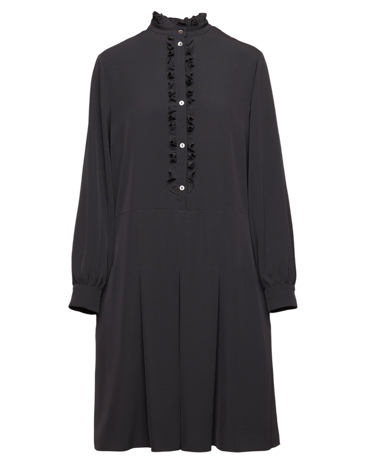 Black Fluid Cady Shirt Dress with Ruffles