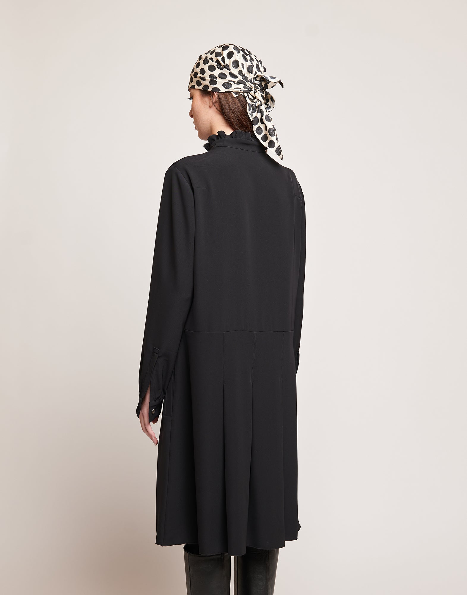 Abito Camicia in Cady Fluido con Rouches Nero