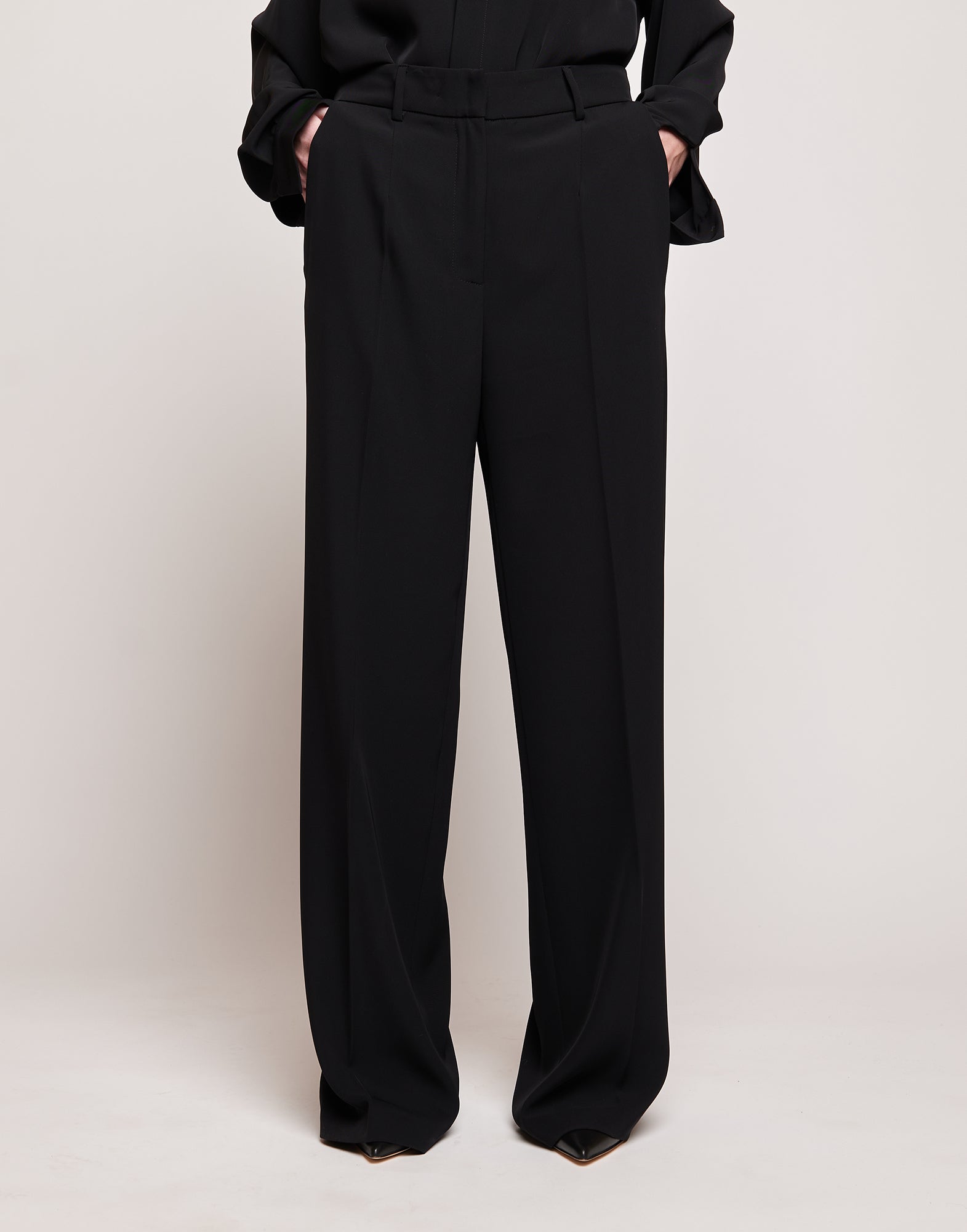Pantaloni Maschili in Cady Fluido a Gamba Larga Neri