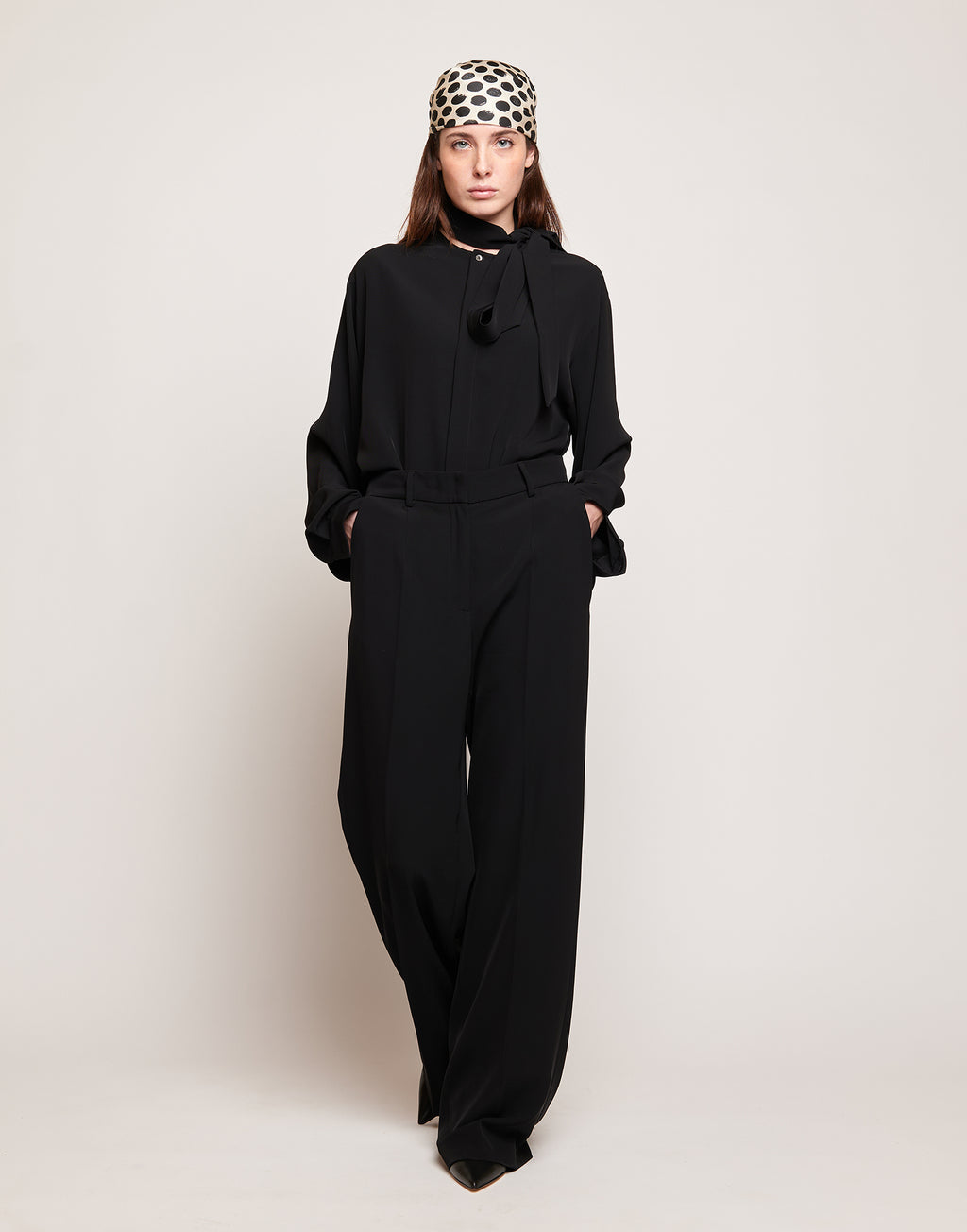Pantaloni Maschili in Cady Fluido a Gamba Larga Neri