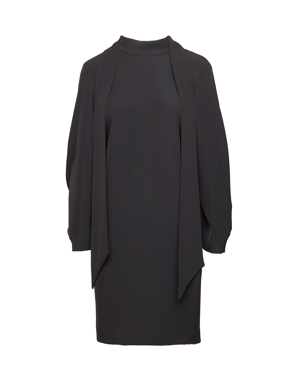 Abito Tunica in Cady Fluido con Nastro al Collo Nero
