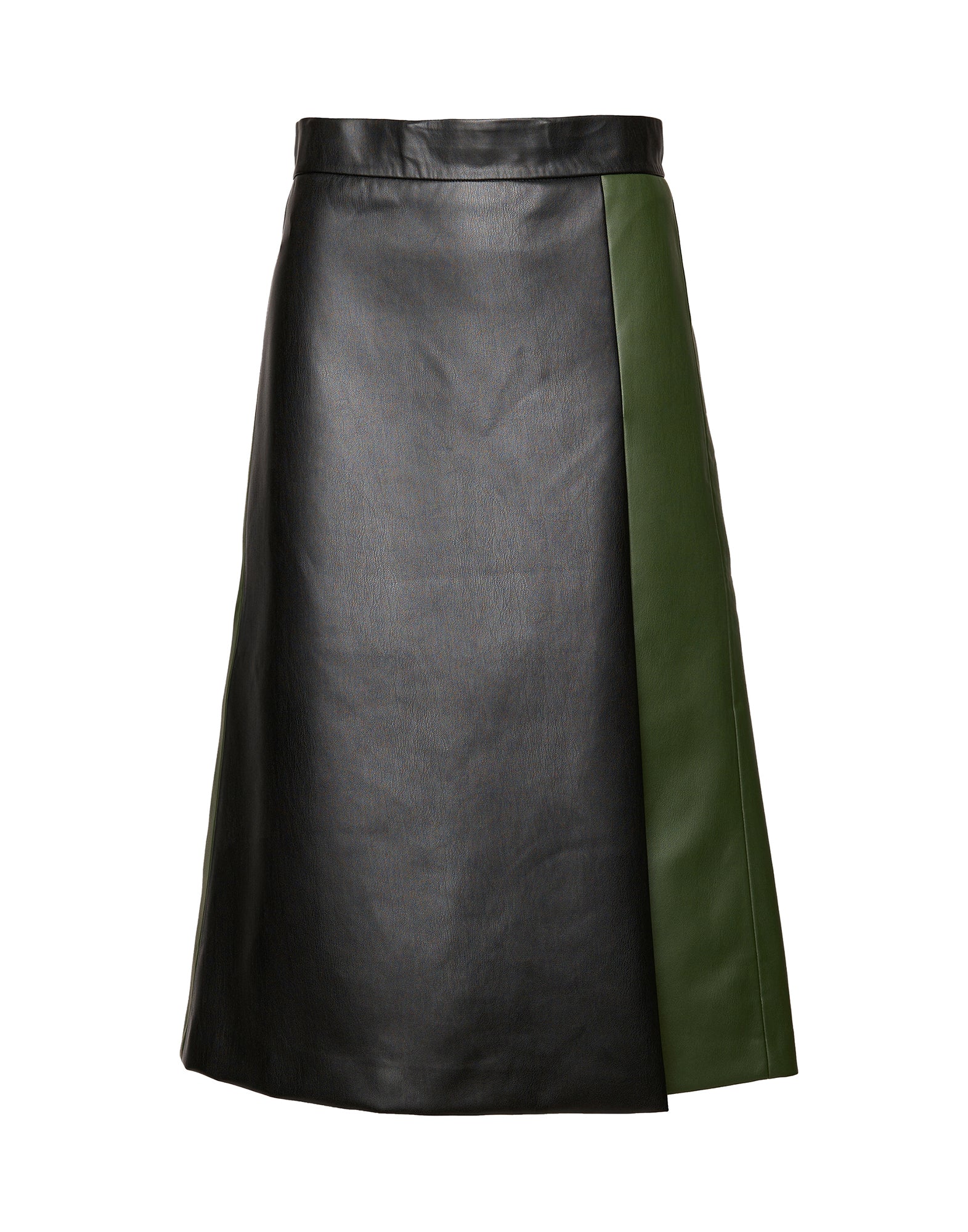 Gonna Longuette in Eco Soft Leather Bicolore Oliva/Nero