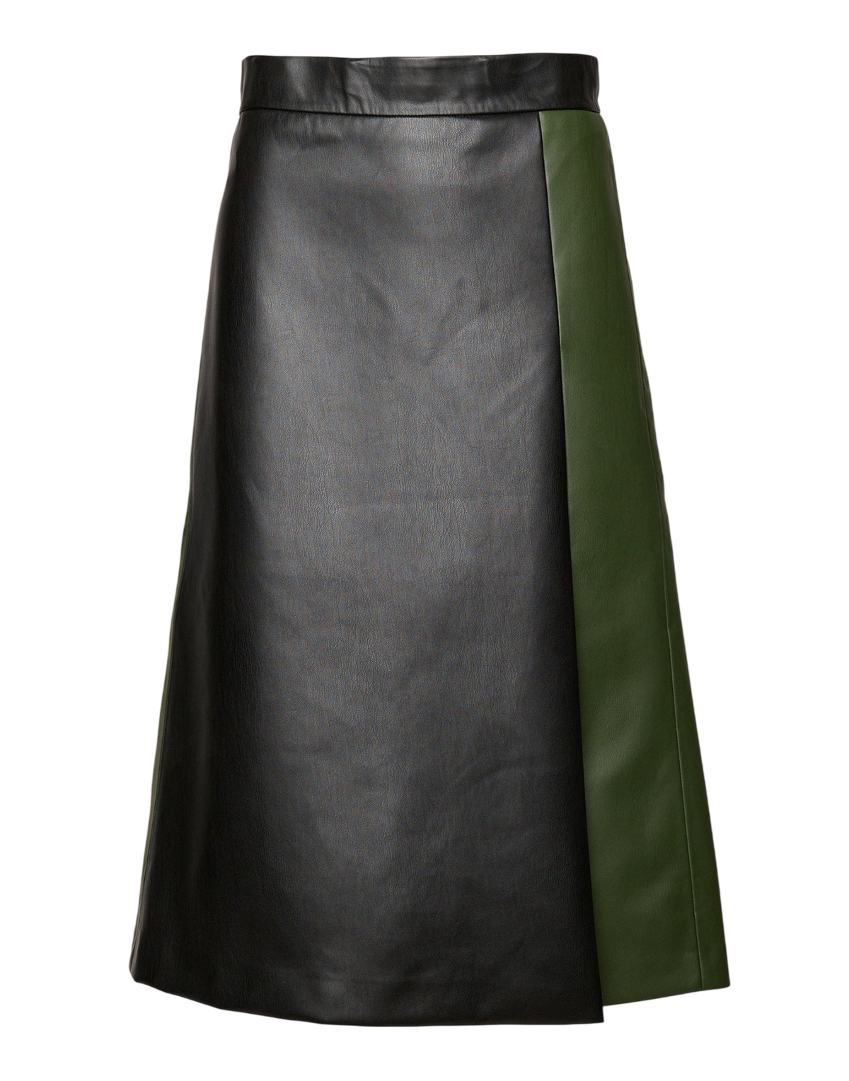 Longuette Skirt in Eco Soft Leather Two-Tone Olive/Black