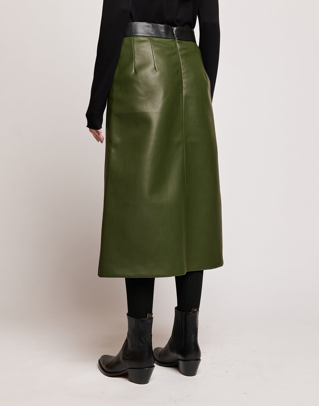 Gonna Longuette in Eco Soft Leather Bicolore Oliva/Nero