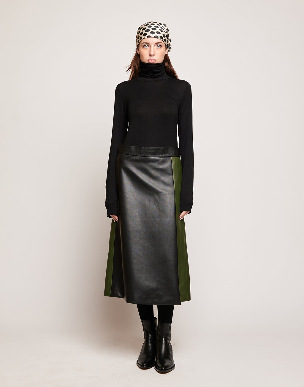 Gonna Longuette in Eco Soft Leather Bicolore Oliva/Nero