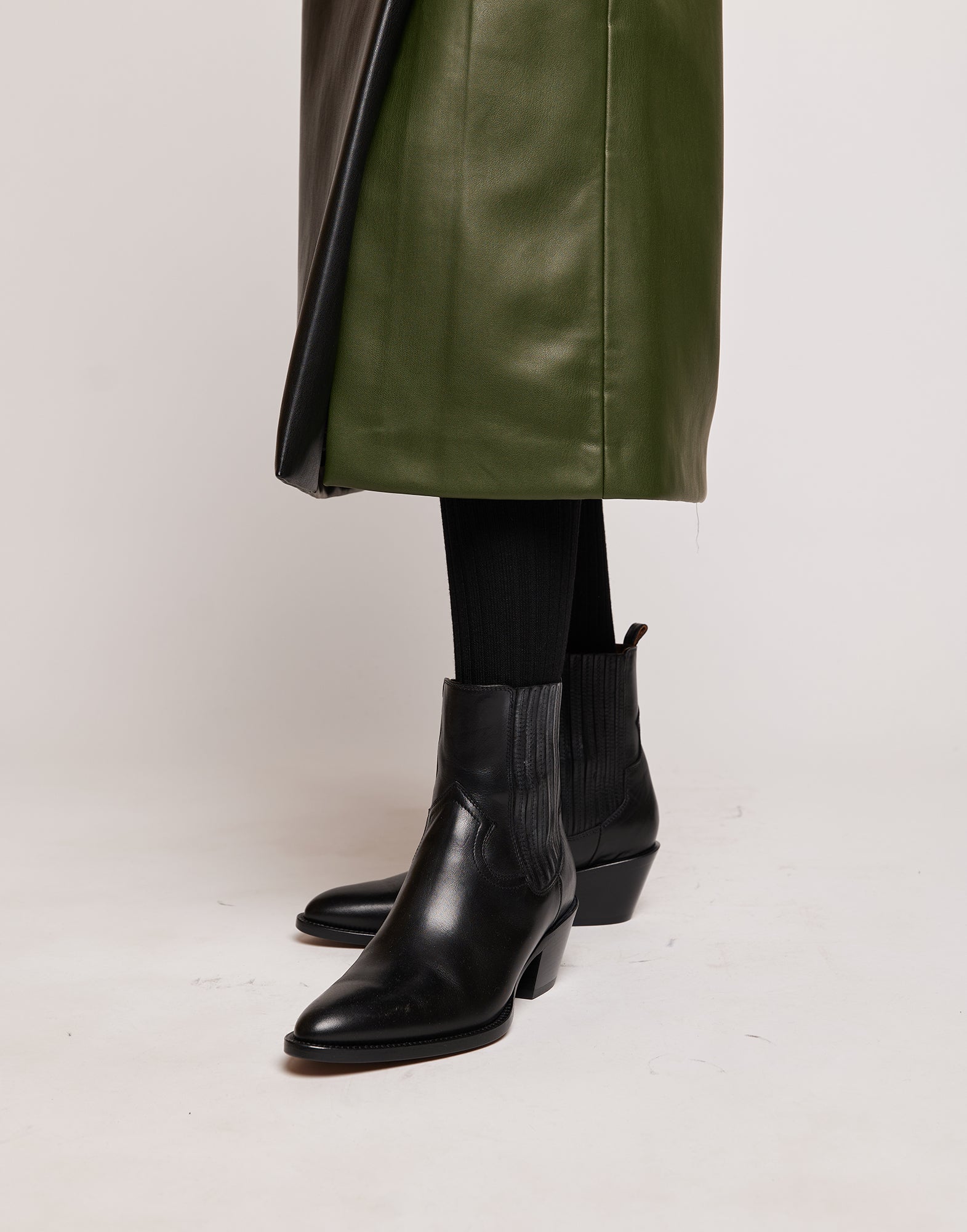 Gonna Longuette in Eco Soft Leather Bicolore Oliva/Nero