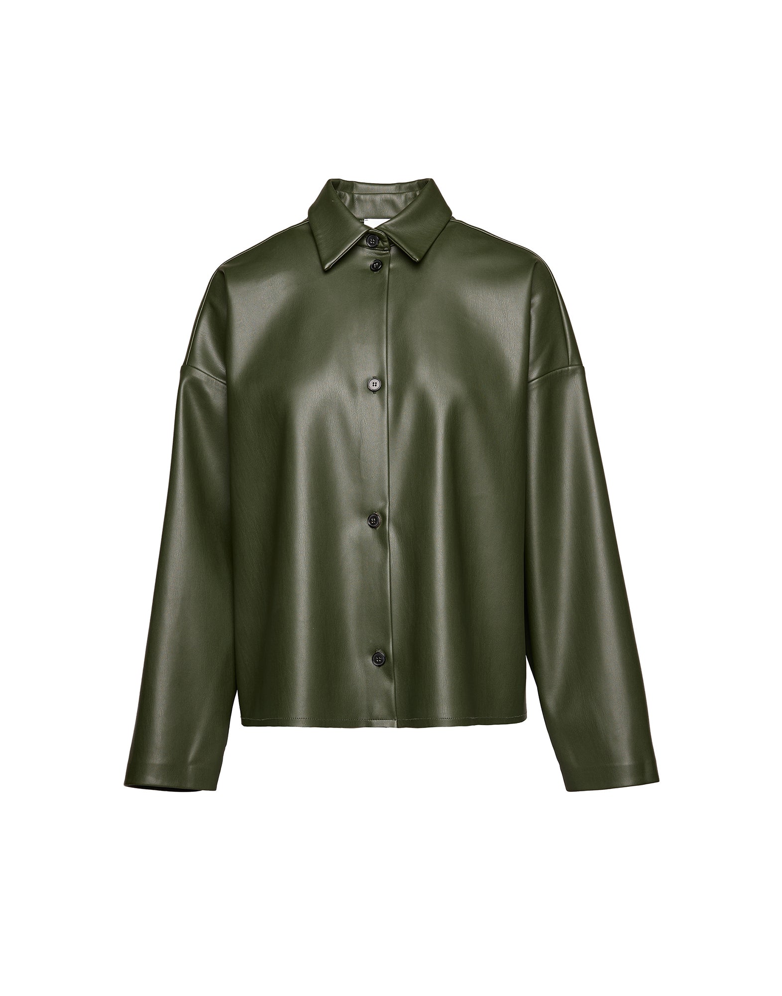 Camicia in Eco Soft Leather con Bottoni in Corno Oliva