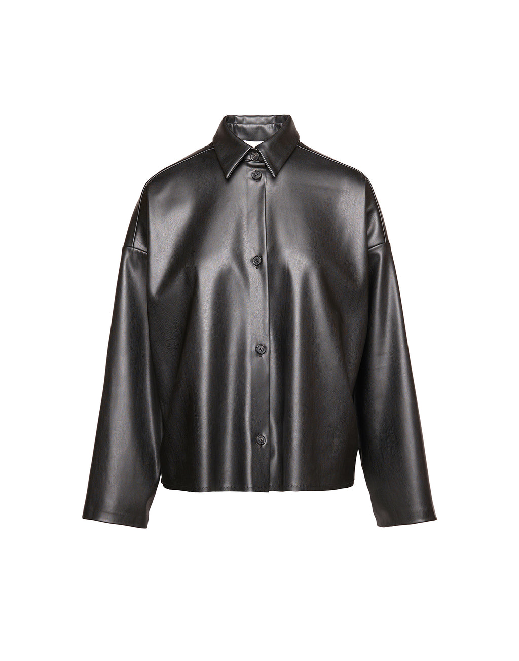 Camicia in Eco Soft Leather con Bottoni in Corno Nera