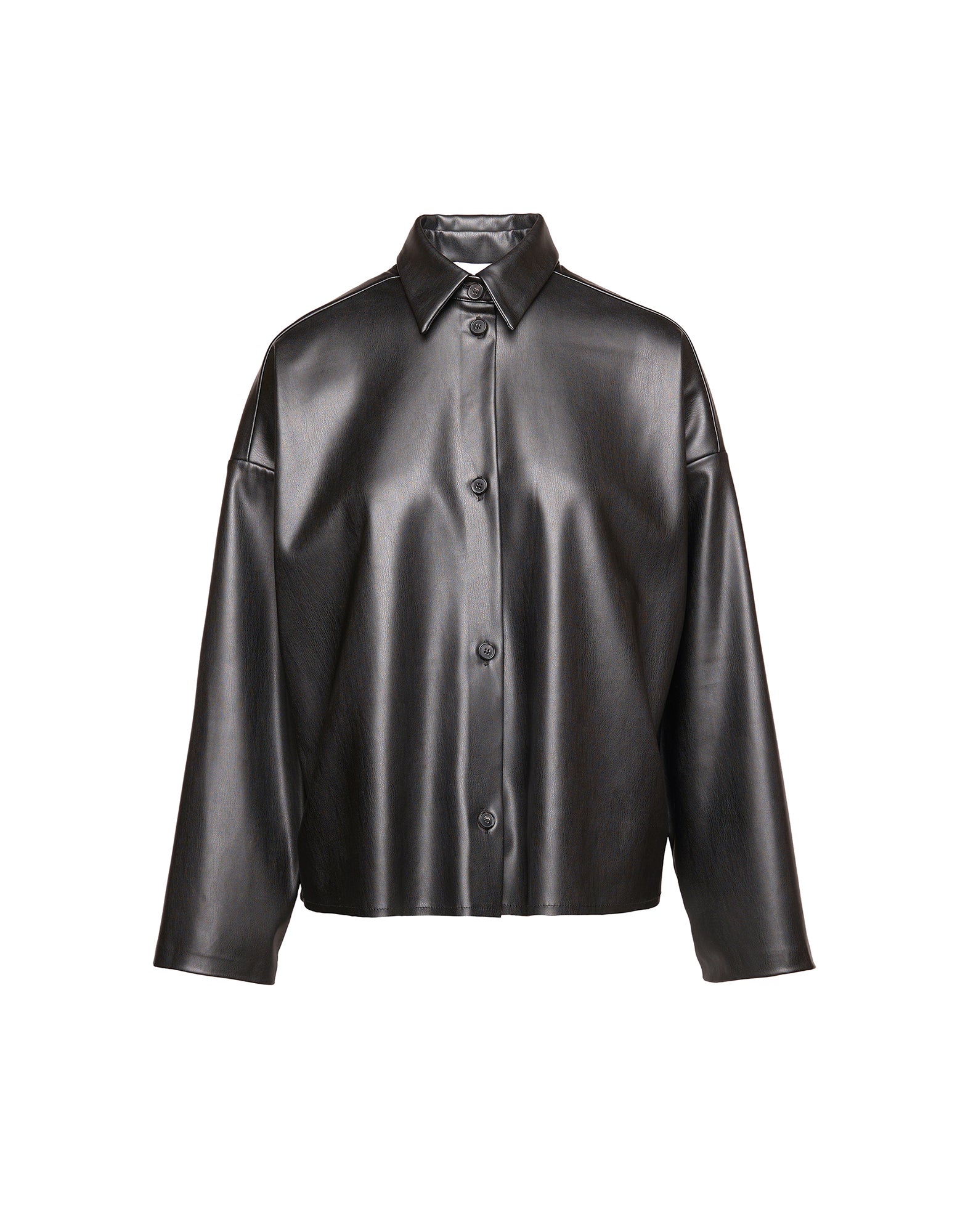 Camicia in Eco Soft Leather con Bottoni in Corno Nera