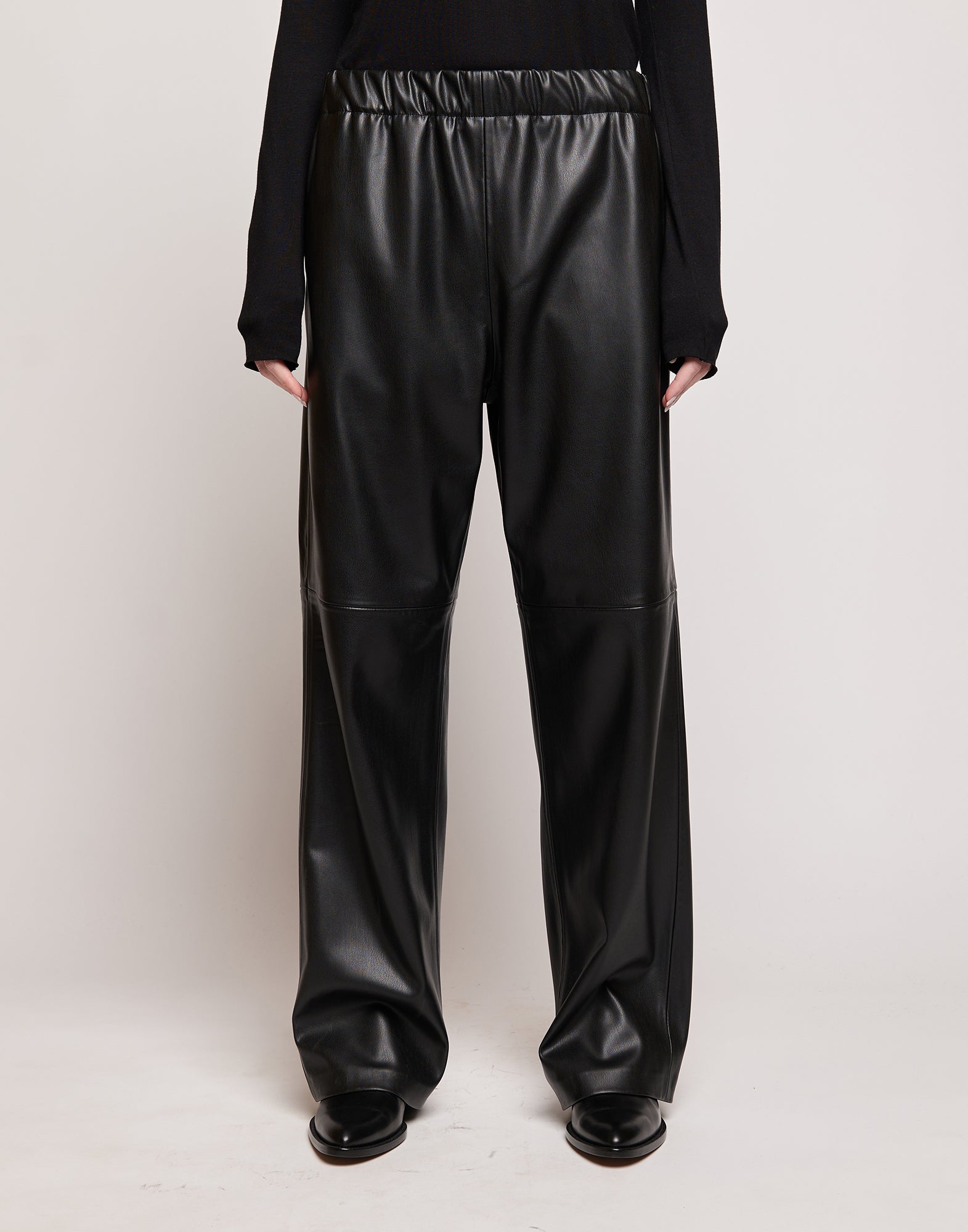 Pantaloni in Eco Soft Leather con Vita Elasticizzata Neri