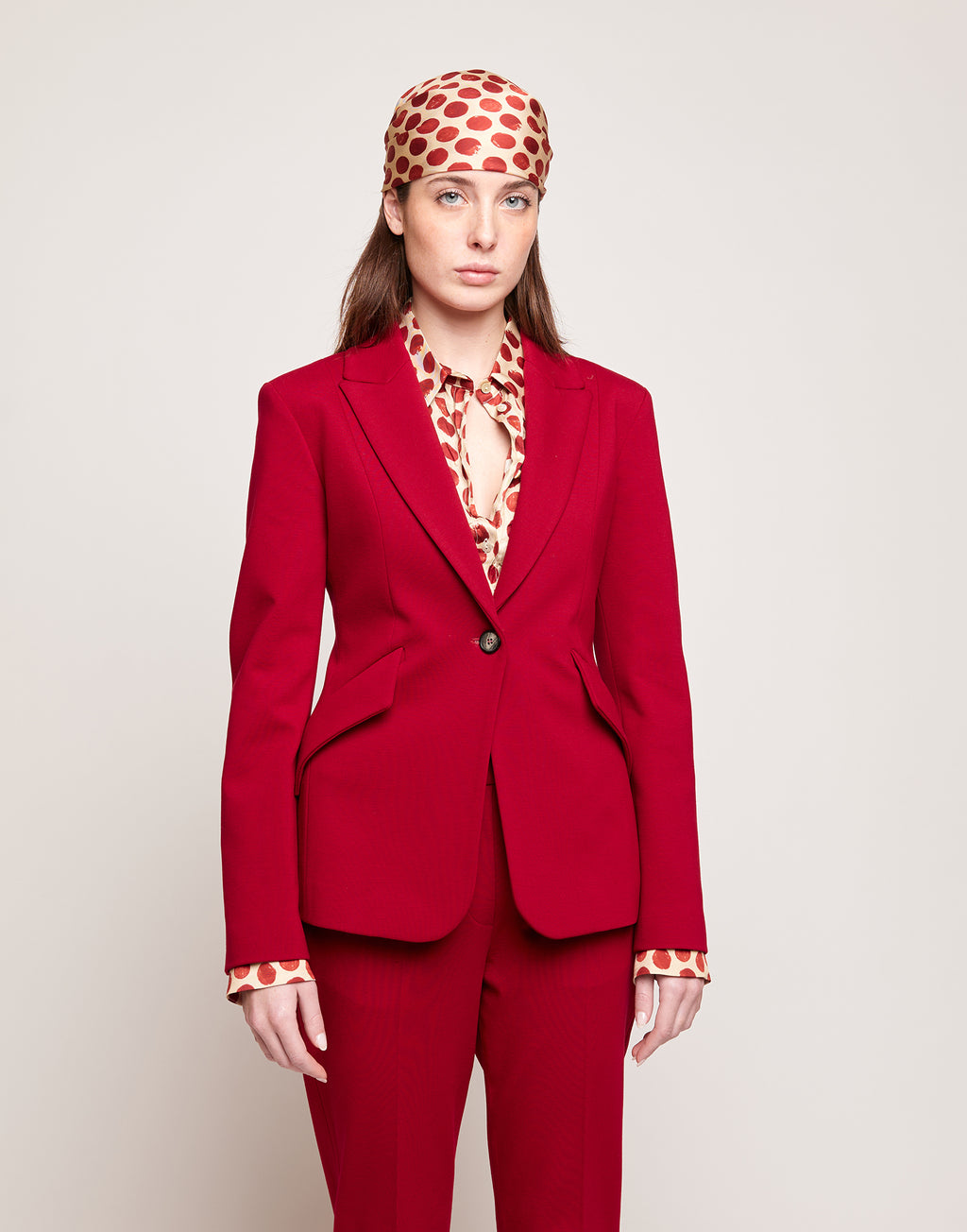 Blazer Sfiancato Monopetto in Punto Milano Cherry