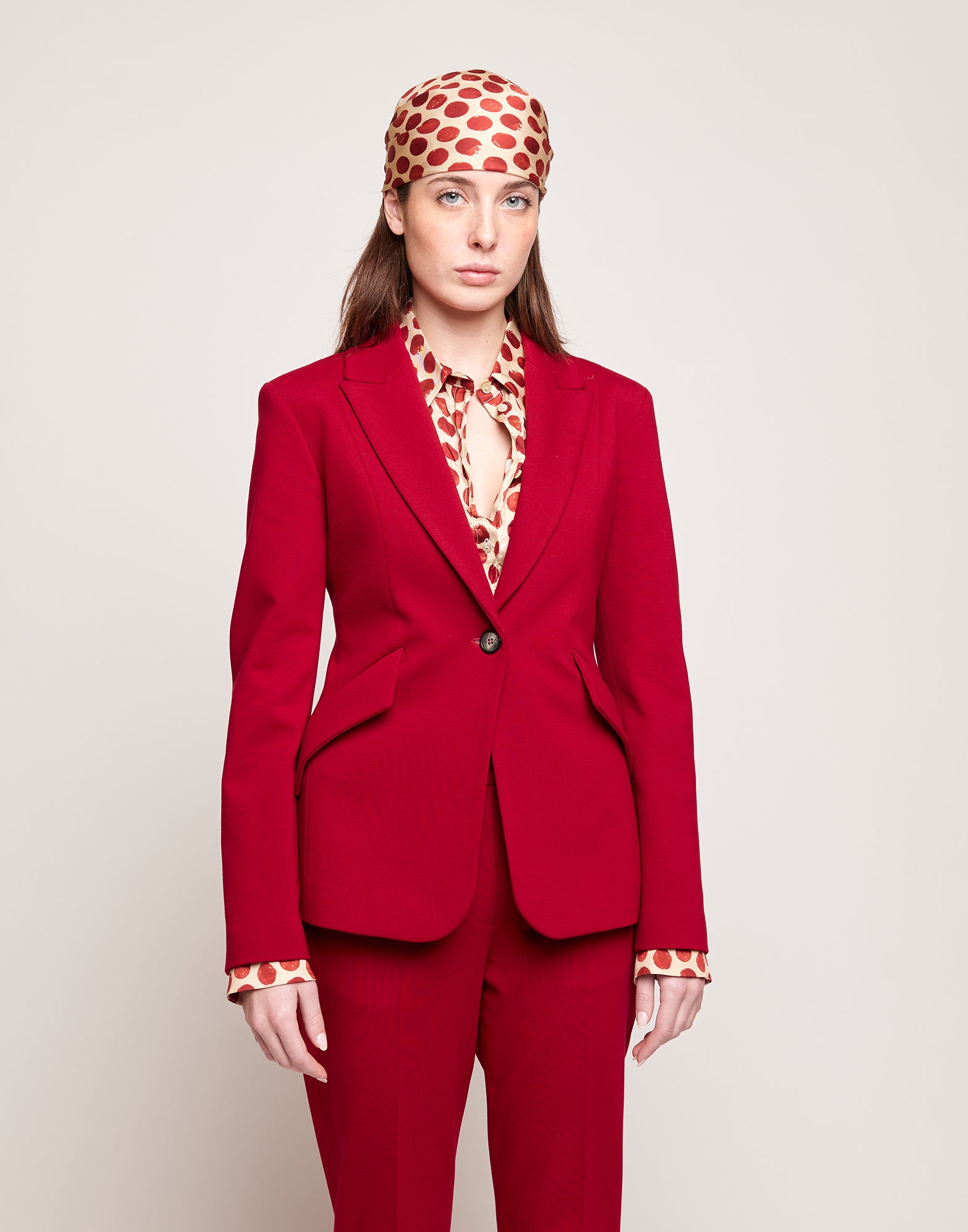 Blazer Sfiancato Monopetto in Punto Milano Cherry