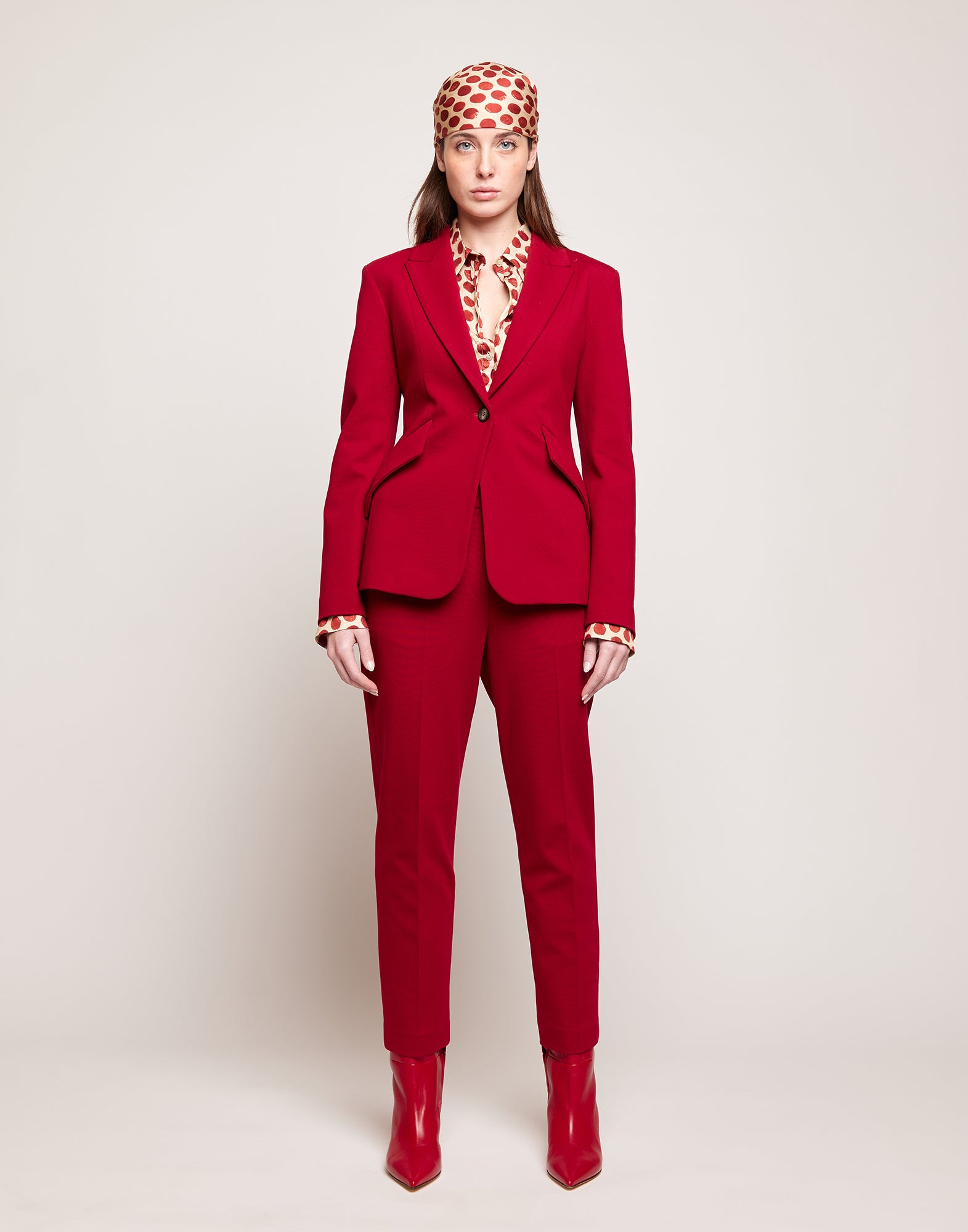 Blazer Sfiancato Monopetto in Punto Milano Cherry
