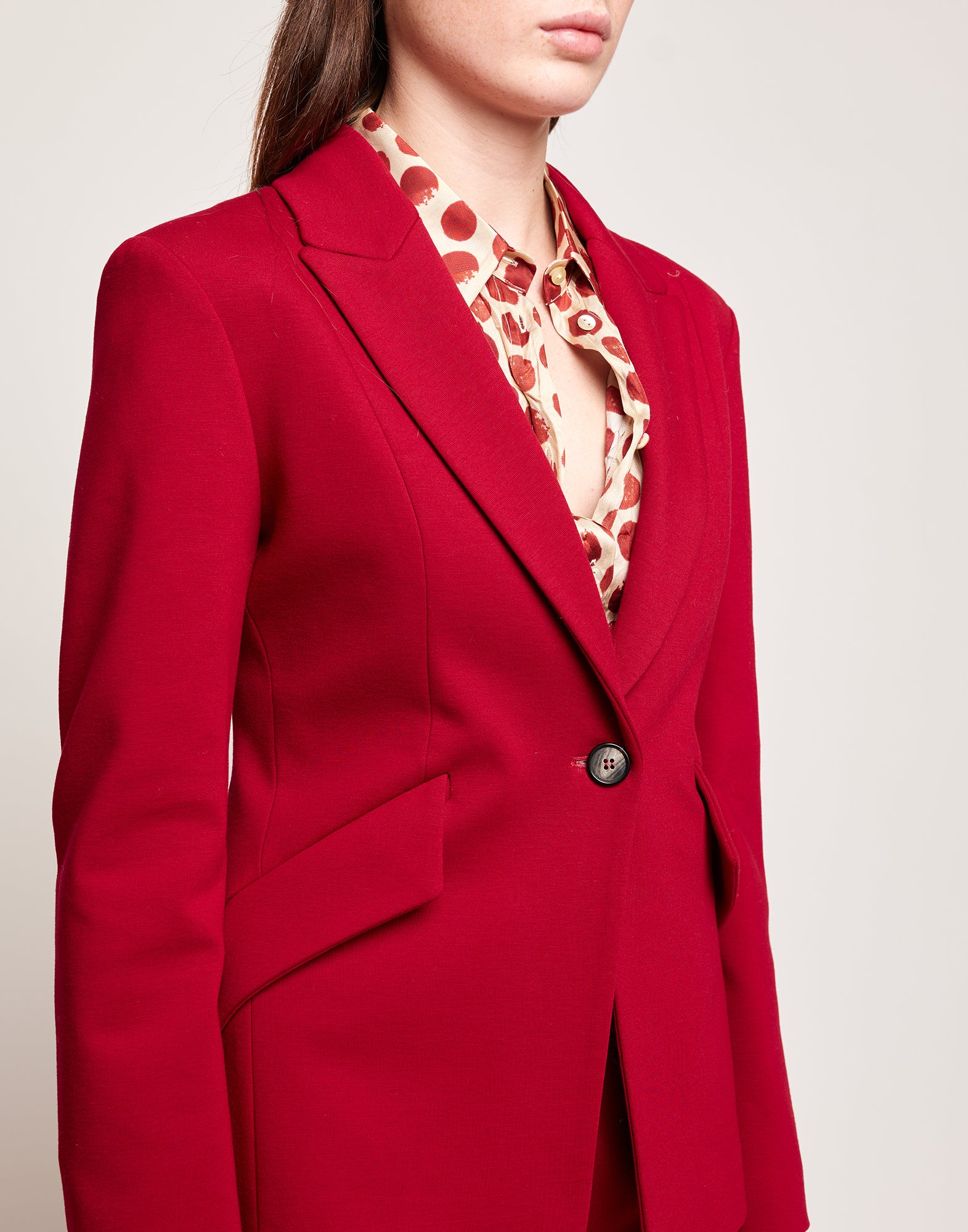 Blazer Sfiancato Monopetto in Punto Milano Cherry