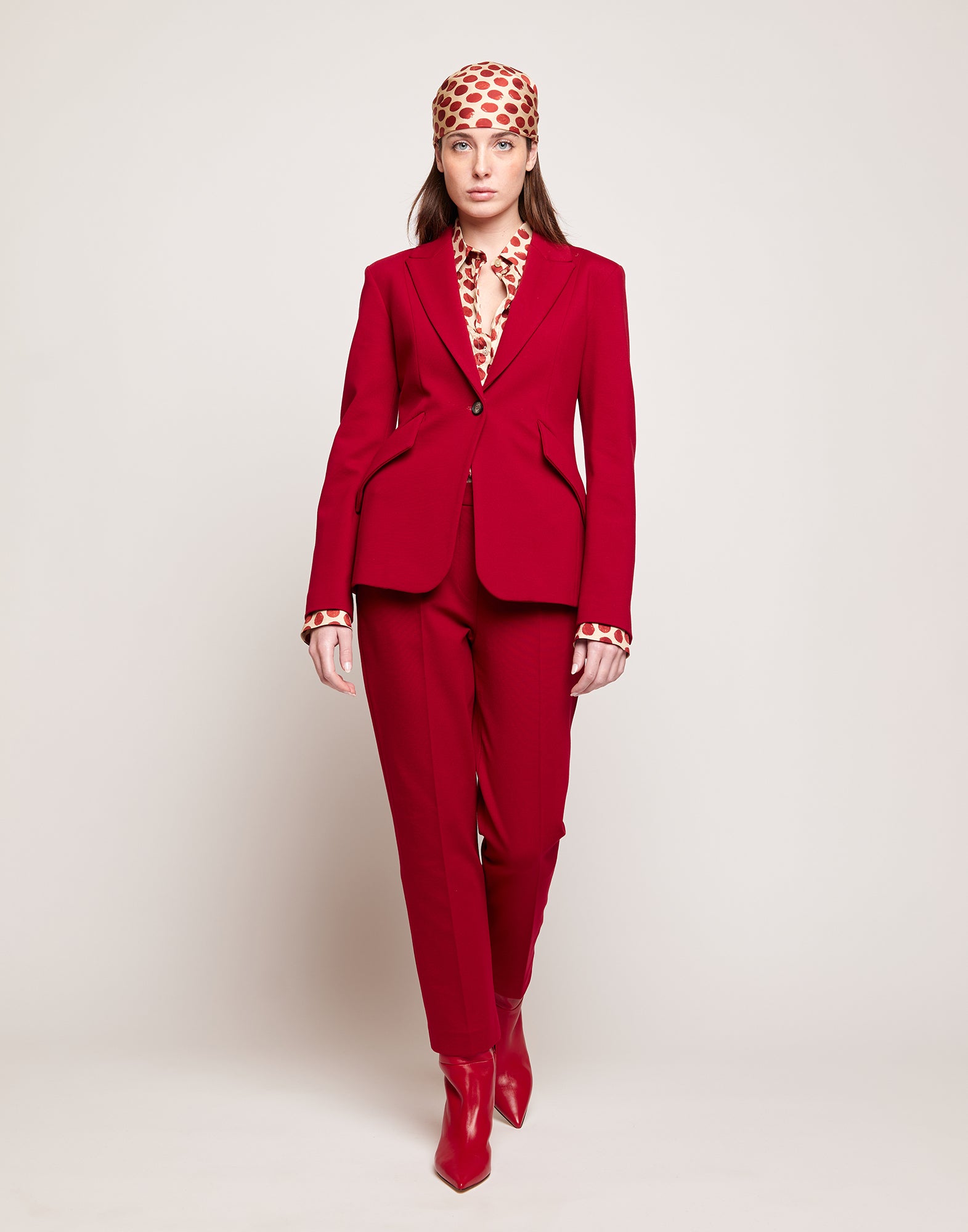 Blazer Sfiancato Monopetto in Punto Milano Cherry