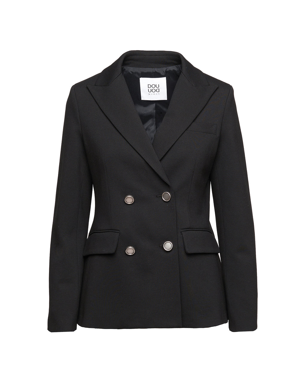 Blazer Doppiopetto in Punto Milano con Bottoni in Metallo Nero
