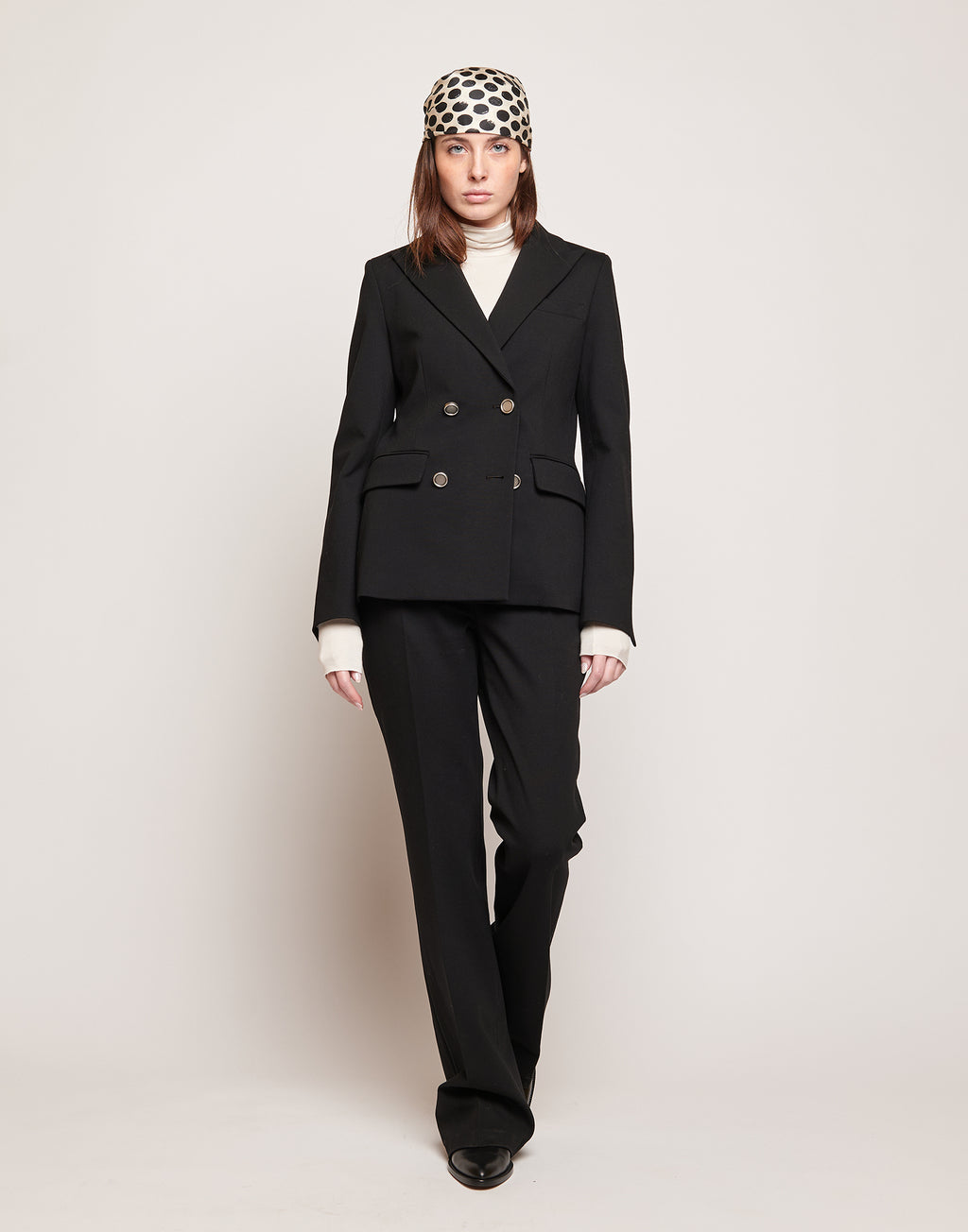 Blazer Doppiopetto in Punto Milano con Bottoni in Metallo Nero