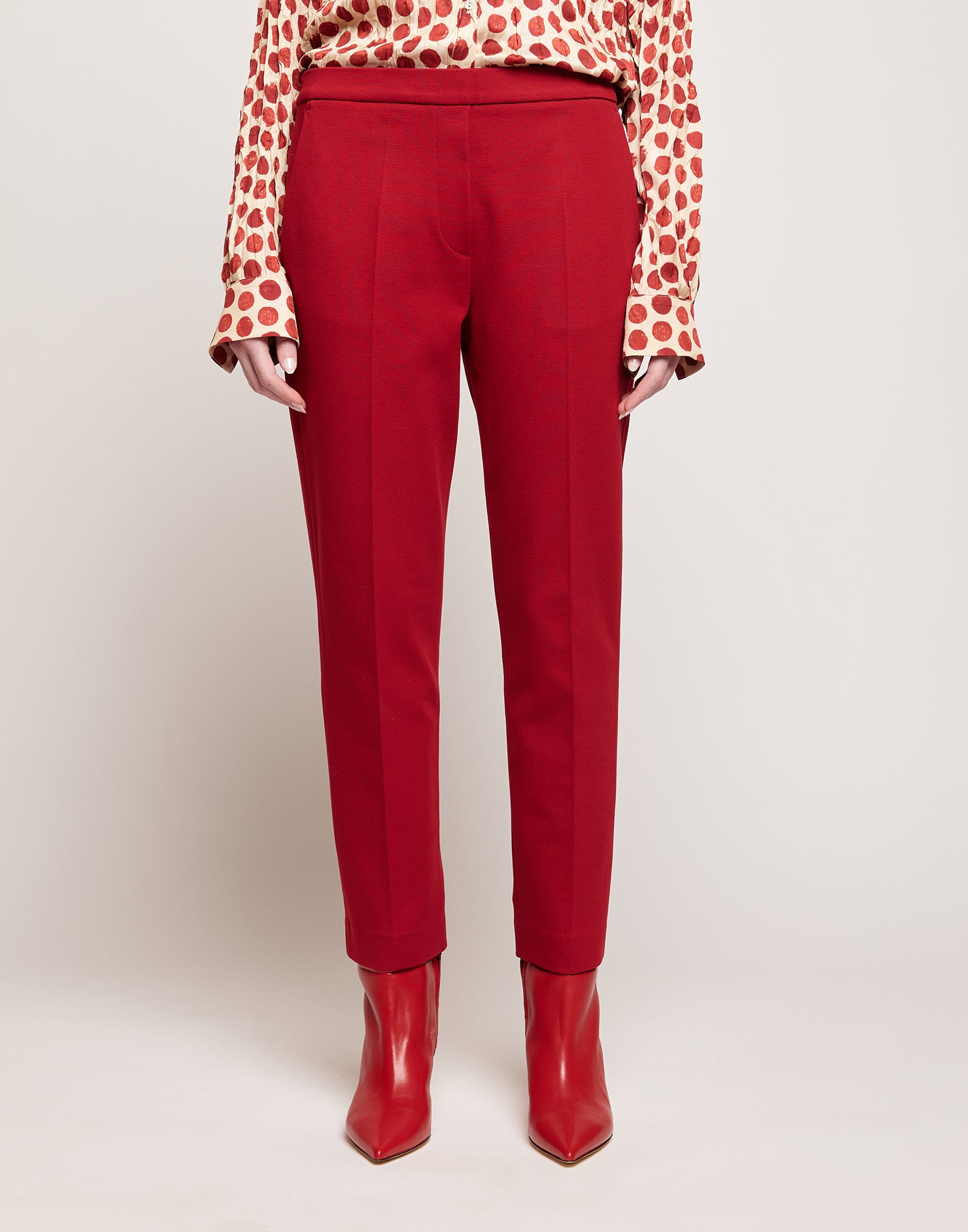 Pantaloni Dritti in Punto Milano con Piega Cherry