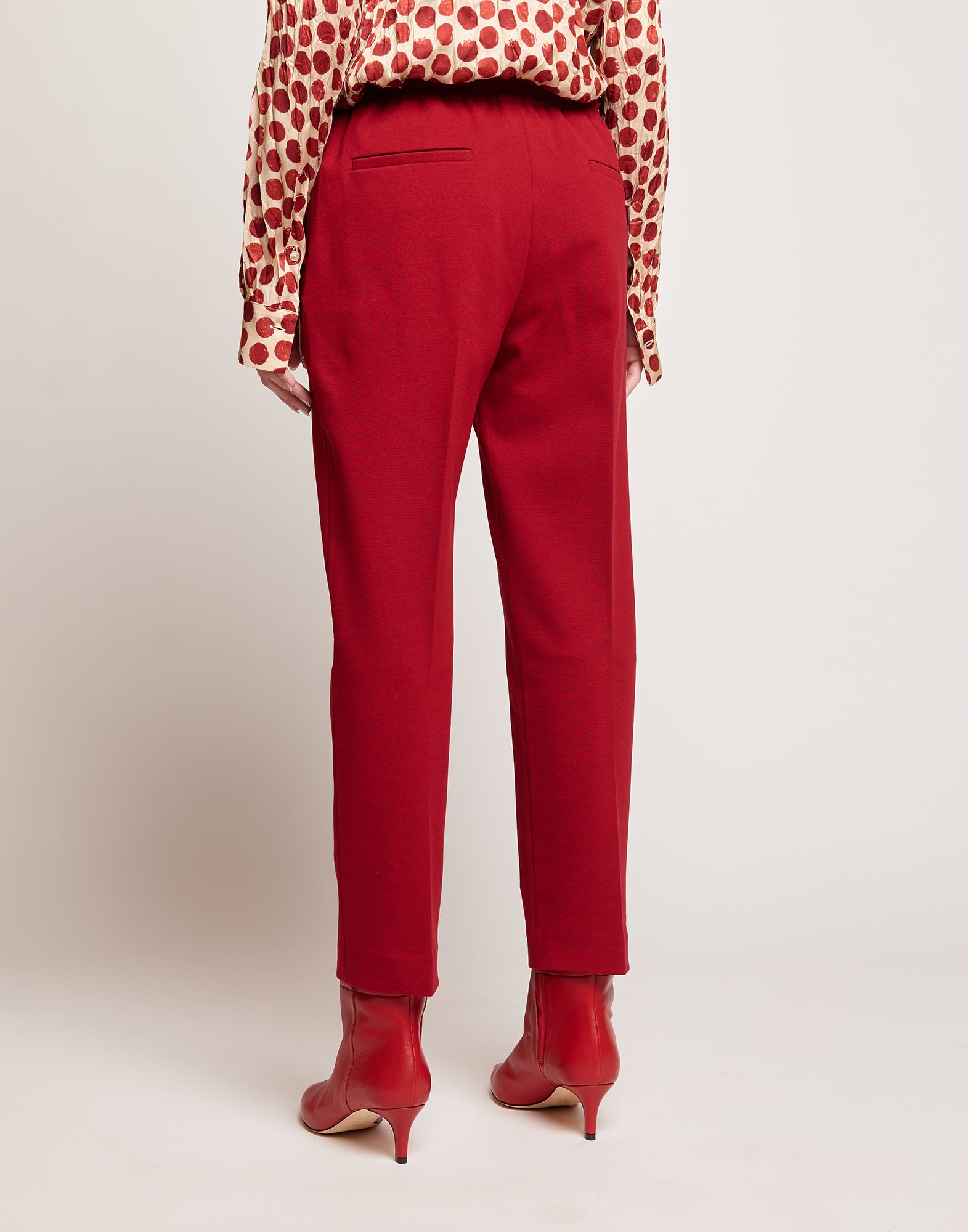 Pantaloni Dritti in Punto Milano con Piega Cherry