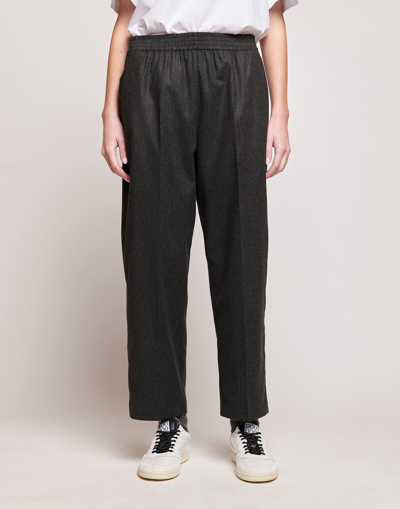Pantaloni in Flanella Stretch con Vita Elasticizzata Grigio Antracite