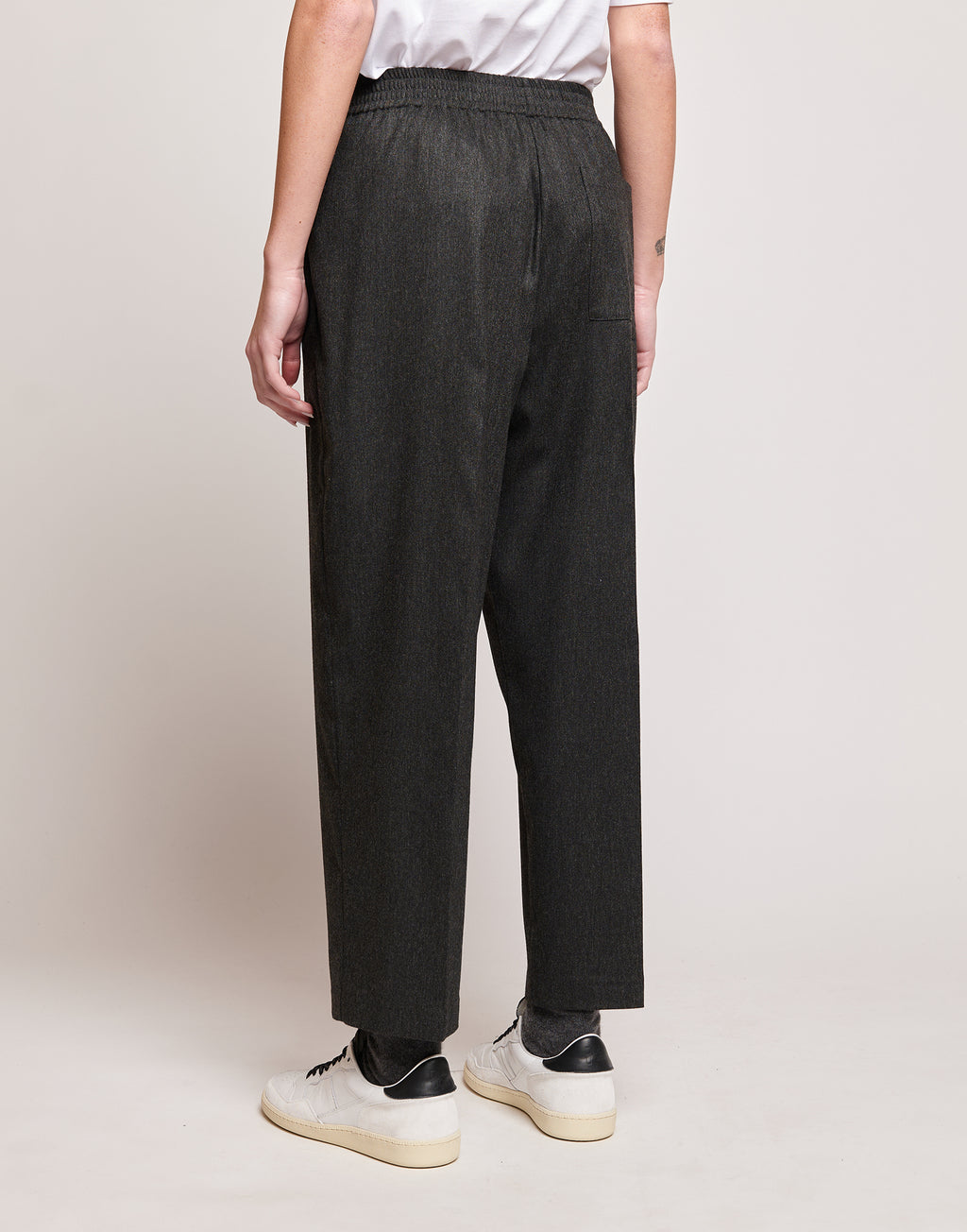 Pantaloni in Flanella Stretch con Vita Elasticizzata Grigio Antracite
