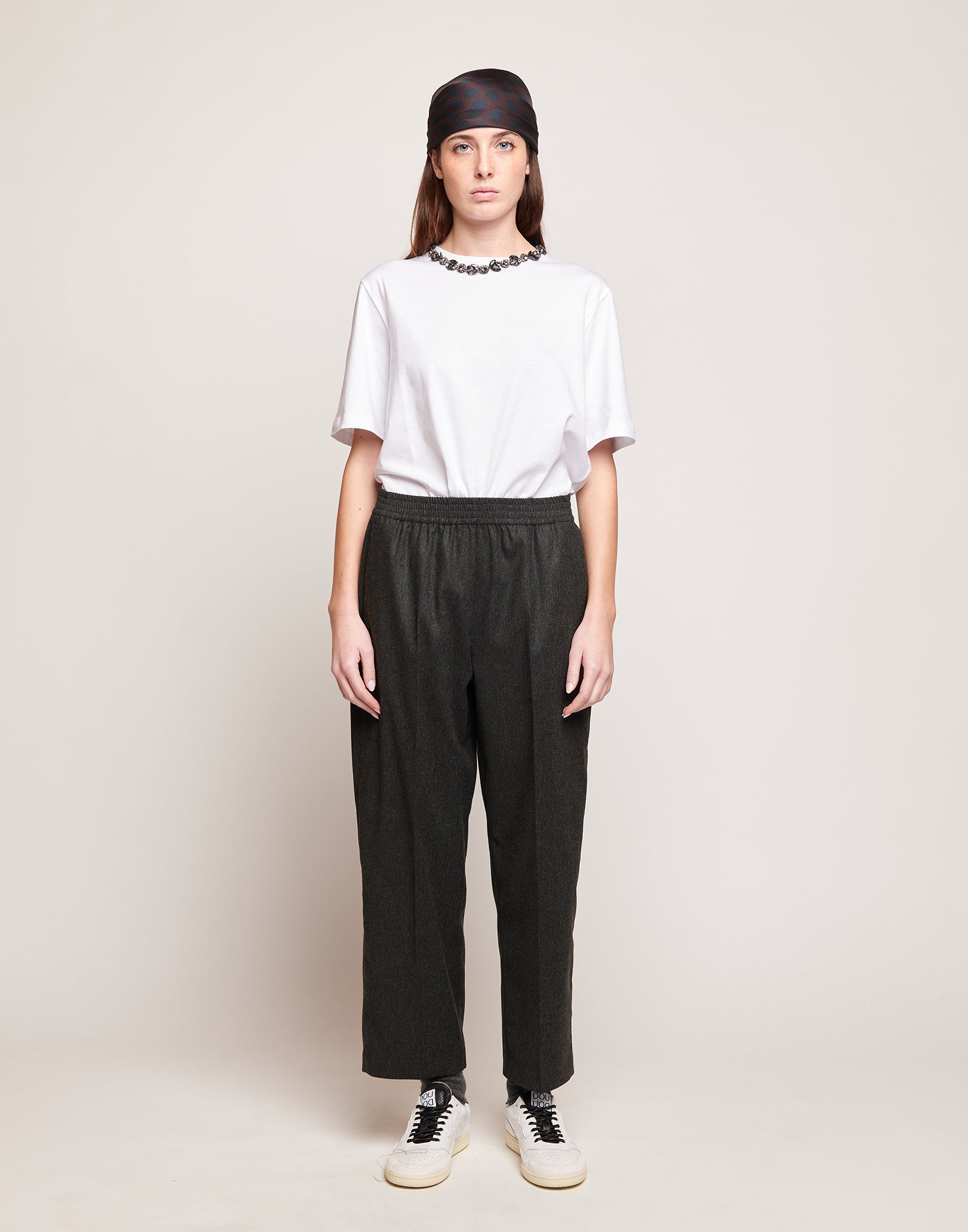 Pantaloni in Flanella Stretch con Vita Elasticizzata Grigio Antracite