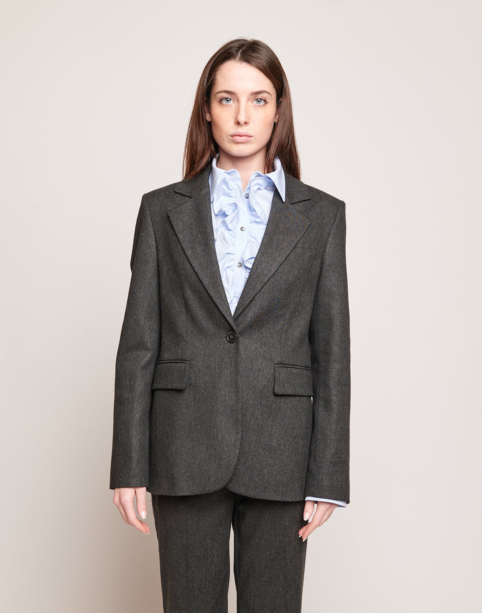 Blazer Monopetto in Flanella Stretch con Rever Grigio Antracite