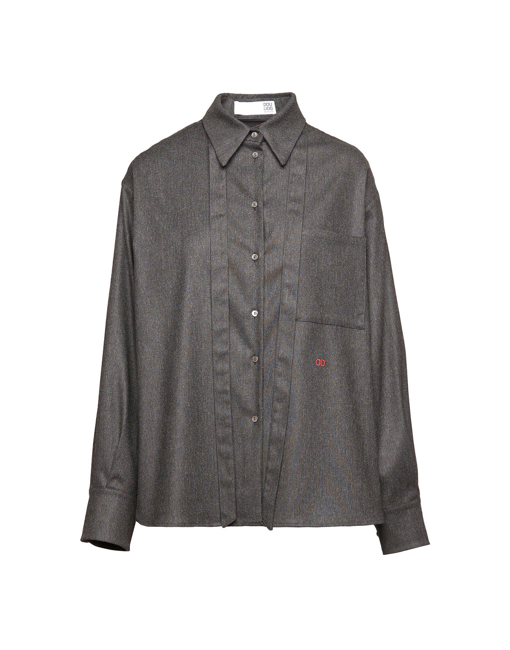 Camicia in Flanella Stretch con Nastro al Collo Grigio Antracite