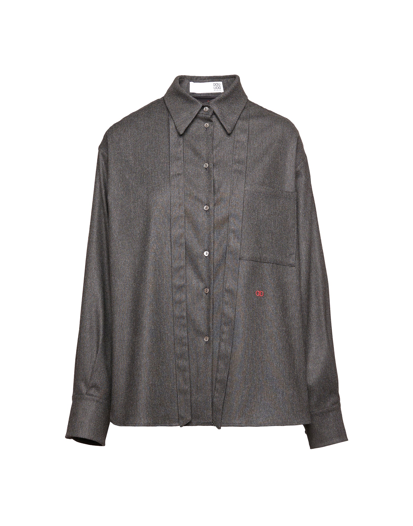 Camicia in Flanella Stretch con Nastro al Collo Grigio Antracite