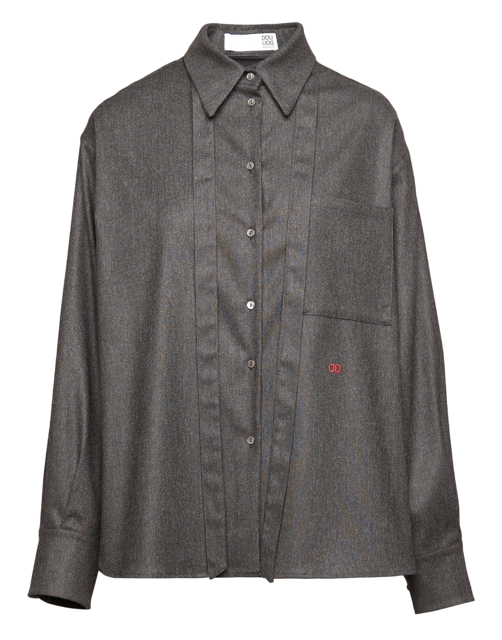 Chemise en flanelle stretch avec ruban au col gris anthracite