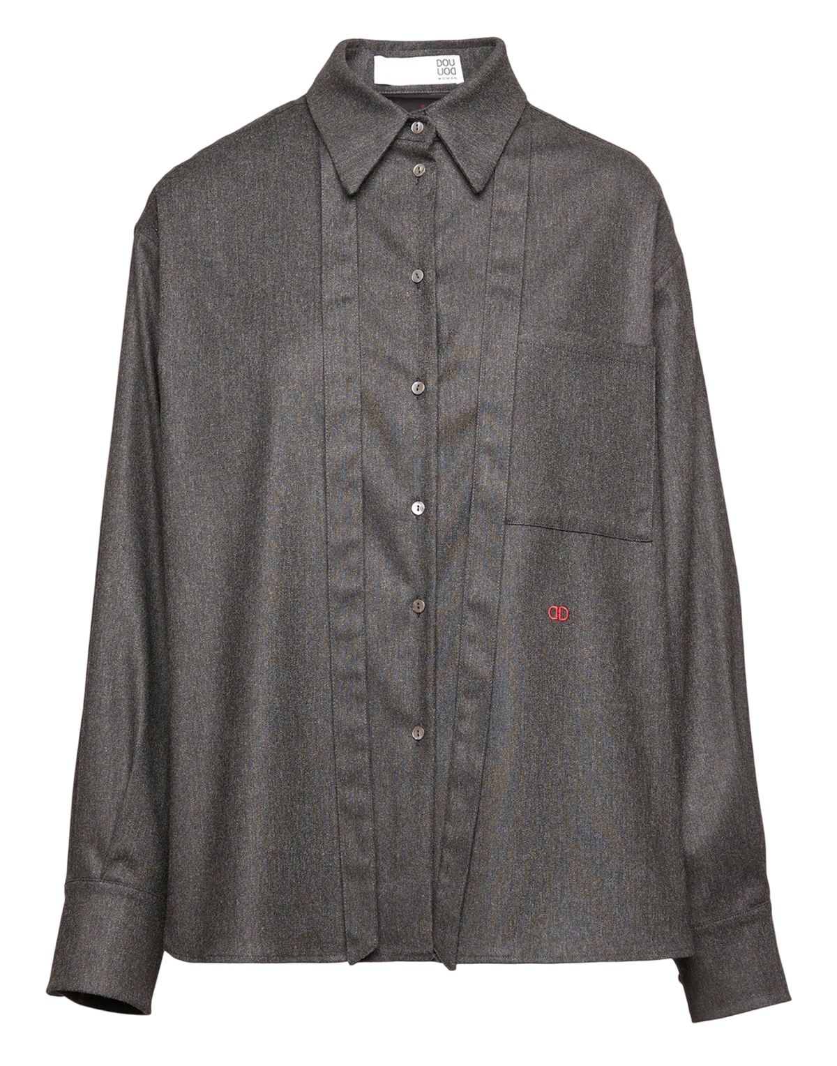 Chemise en flanelle stretch avec ruban au col gris anthracite