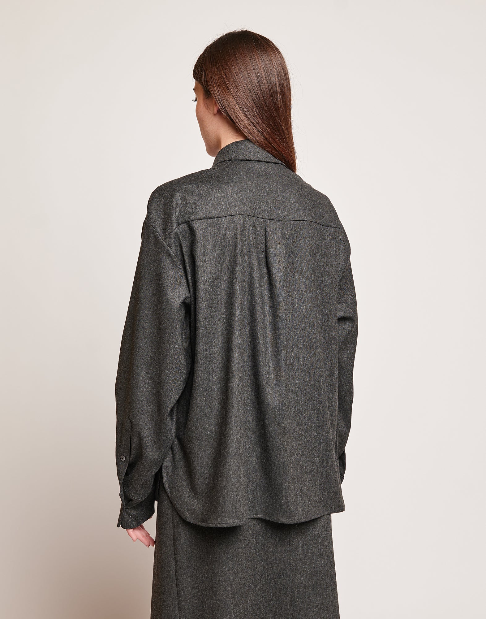 Camicia in Flanella Stretch con Nastro al Collo Grigio Antracite