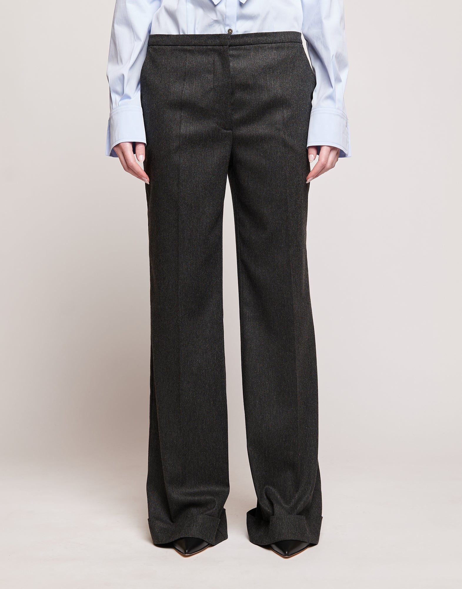 Pantaloni in Flanella Stretch con Gamba Dritta Grigio Antracite