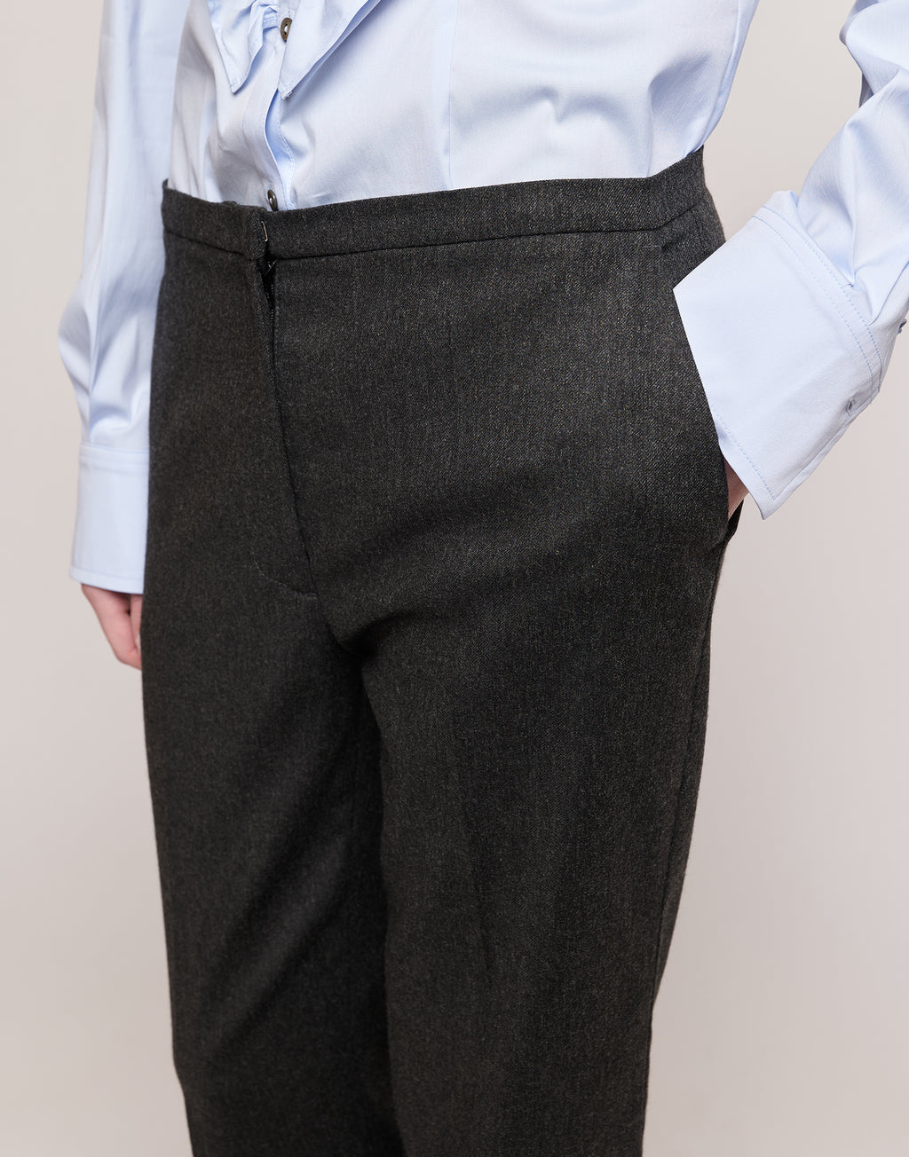 Pantaloni in Flanella Stretch con Gamba Dritta Grigio Antracite