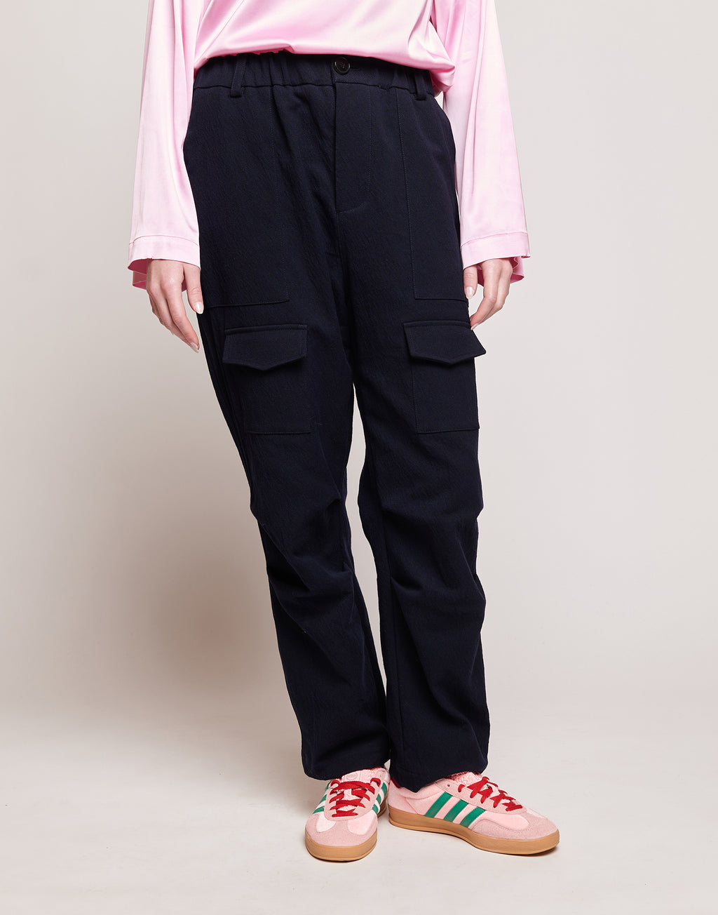 Pantaloni Cargo in Tricotina Trickled Washed