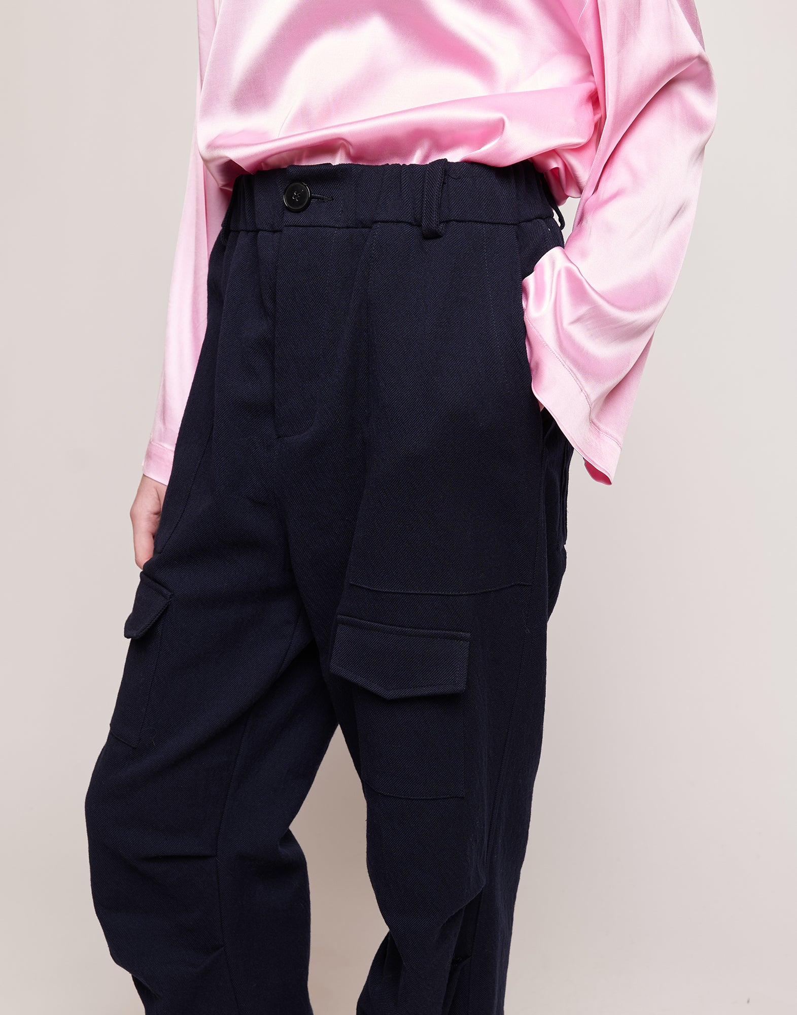 Pantaloni Cargo in Tricotina Trickled Washed