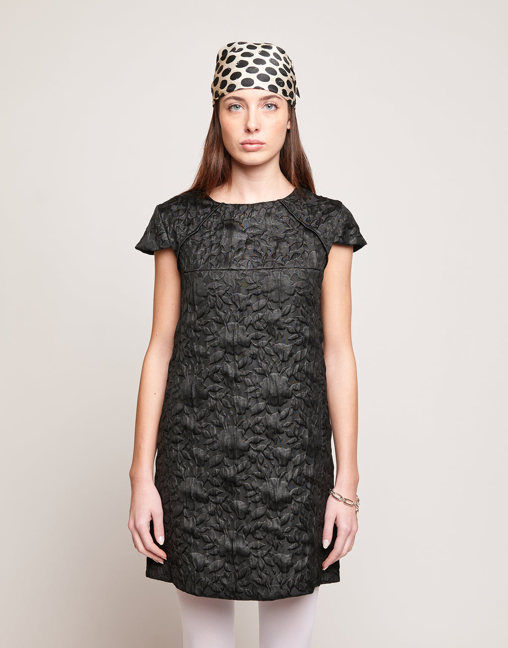 Abito in Tessuto Matelassé Floreale Nero