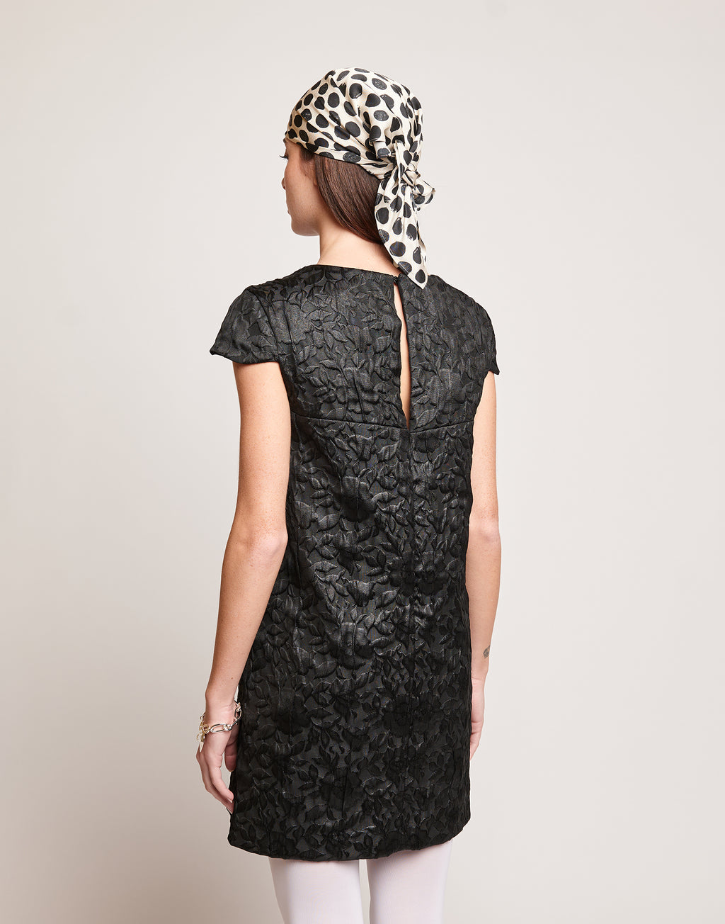Abito in Tessuto Matelassé Floreale Nero