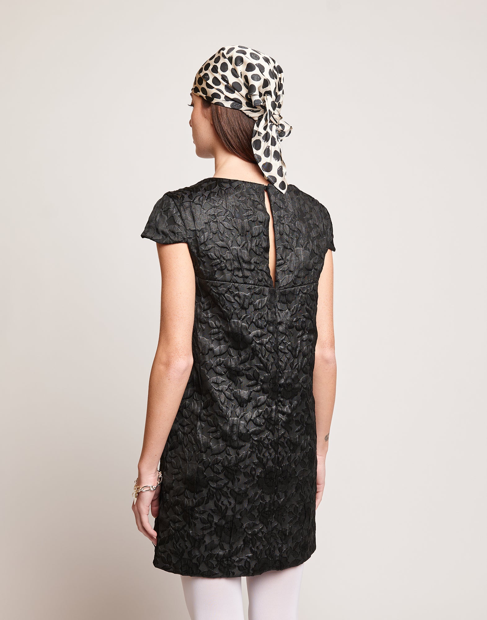 Abito in Tessuto Matelassé Floreale Nero