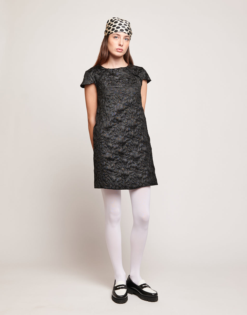 Abito in Tessuto Matelassé Floreale Nero