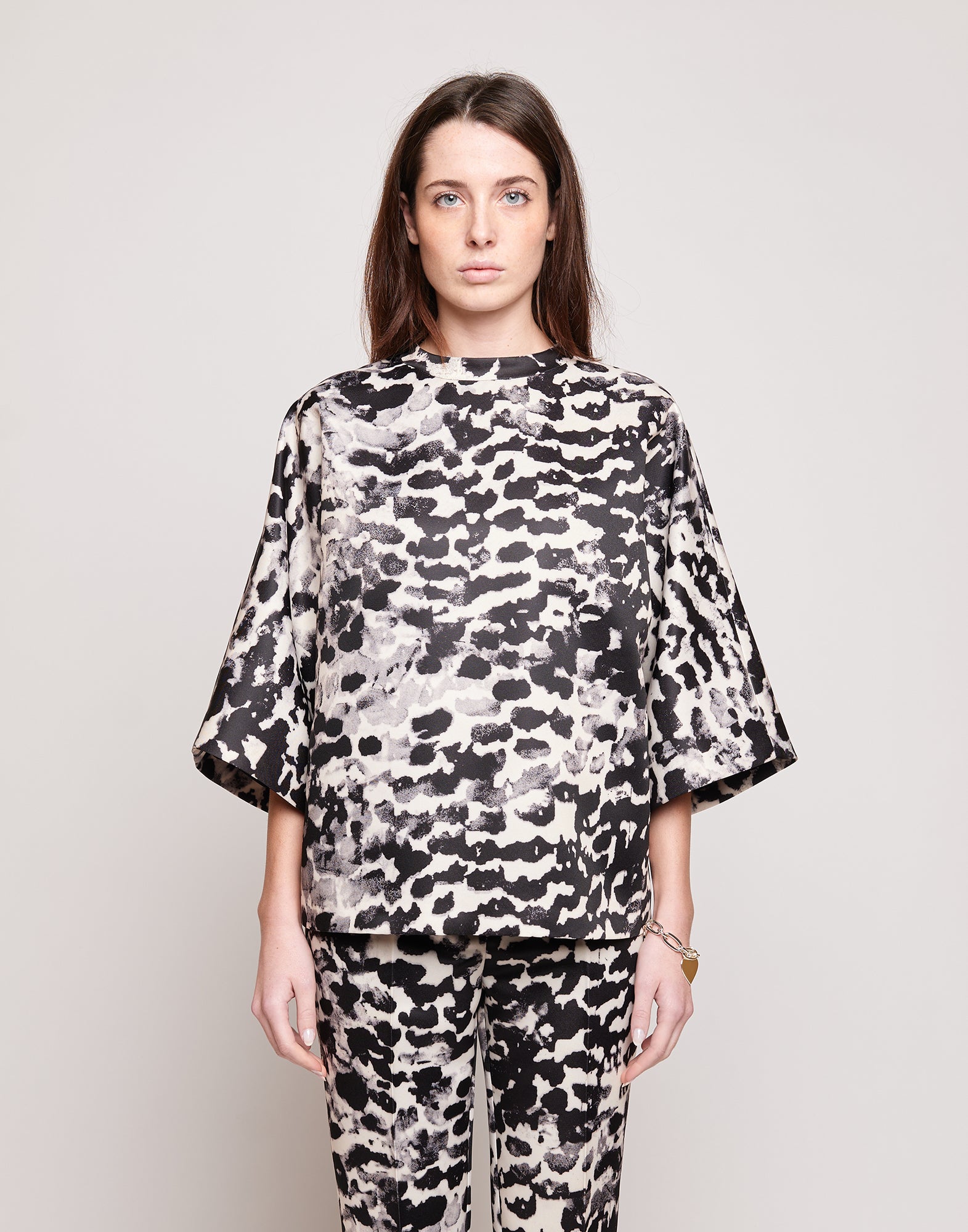 Casacca Kimono in Duchesse Stampata Maculata