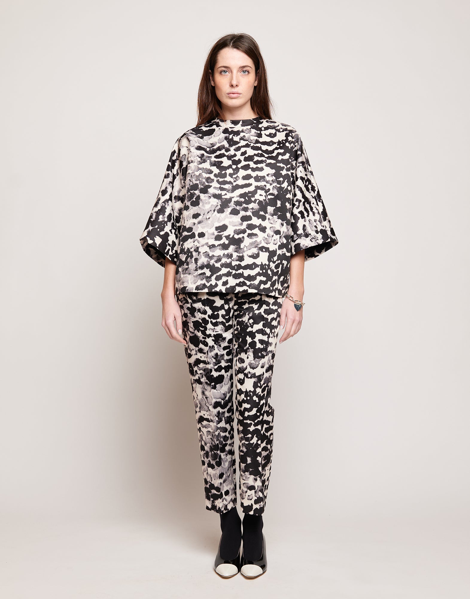 Casacca Kimono in Duchesse Stampata Maculata