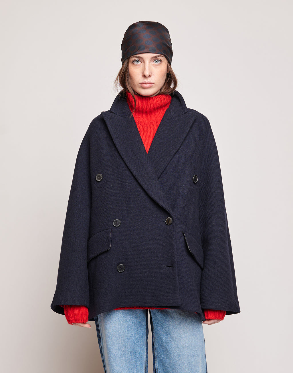 Caban Doppiopetto in Double Twill di Lana Oltremare