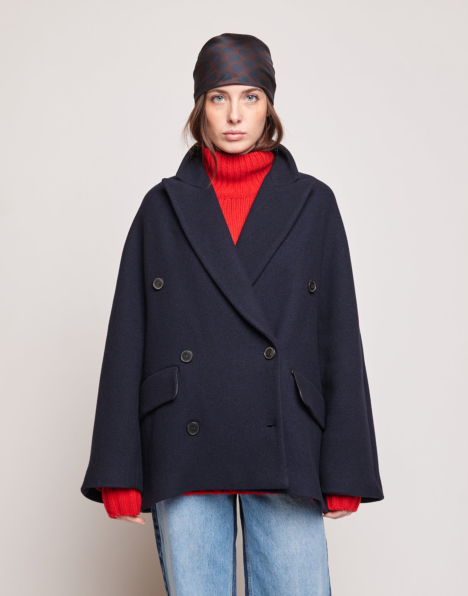 Caban Doppiopetto in Double Twill di Lana Oltremare
