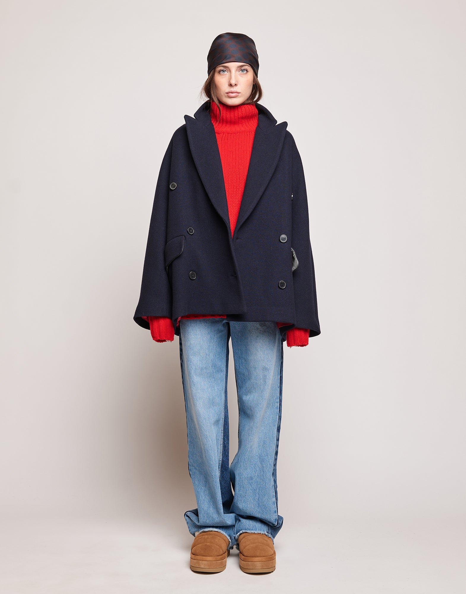 Caban Doppiopetto in Double Twill di Lana Oltremare