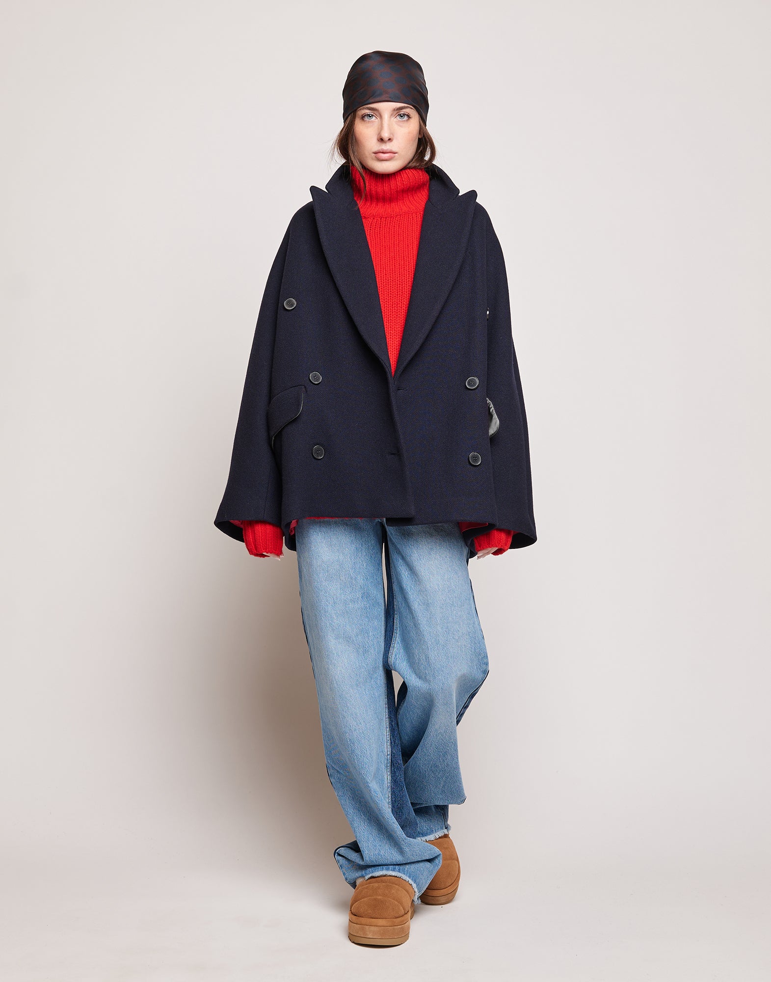 Caban Doppiopetto in Double Twill di Lana Oltremare