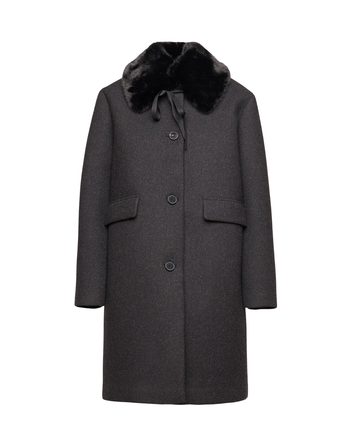 Single-breasted coat in bonded tecno neoprene with eco-fur collar